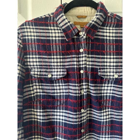 Jachs Girlfriend Lena Plaid Flannel Distressed Button Down Shirt - Picture 4 of 8